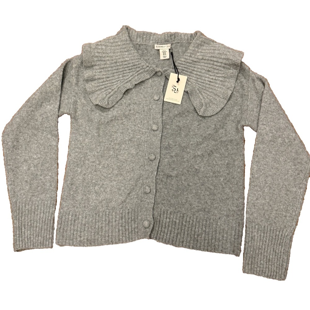Sincerely Jules‎ Size XS Gray Cardigan NWT Ruffle Collar Knit Cozy Soft Sweater